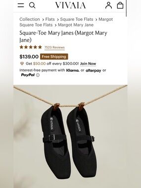 Sold VIVAIA Margot Square-Toe Mary Jane Flats in Black